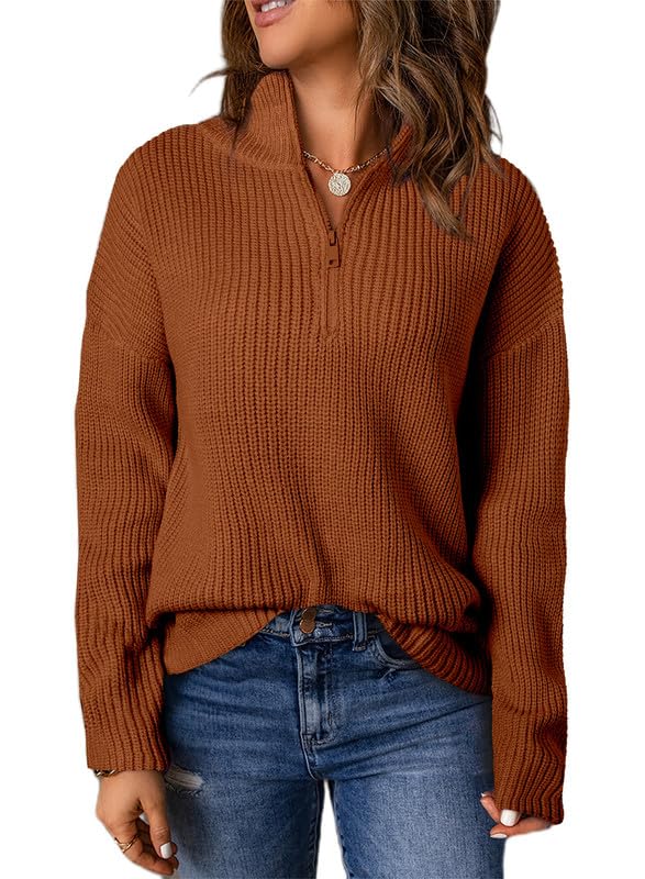 EVALESS Sweaters for Women Cable Knit Long Sleeve Tops Quarter Zip